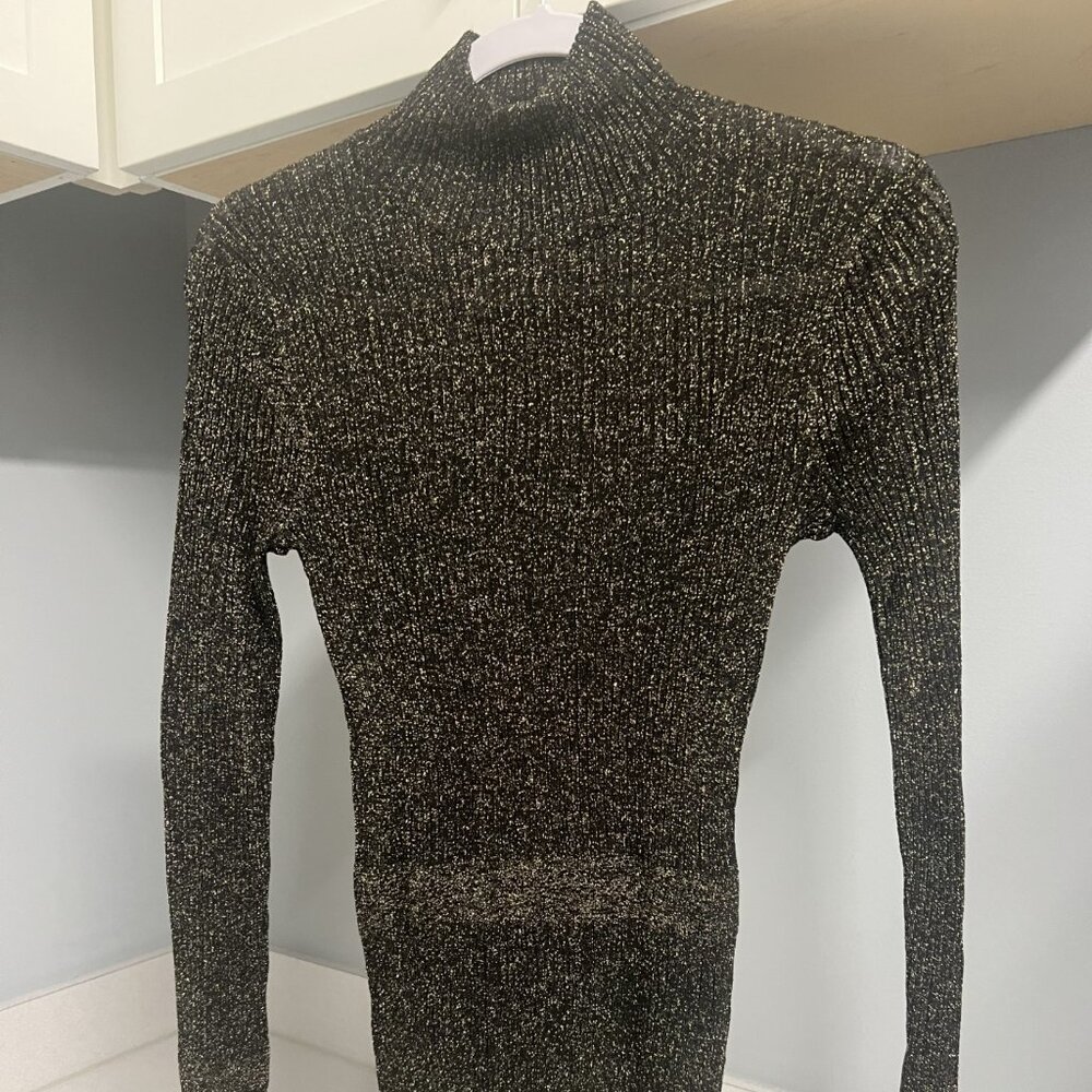 Veronica‎ Beard Lilia Metallic Knitted Mock Turtleneck Flared Cuff Sweater Top S - Picture 2 of 2